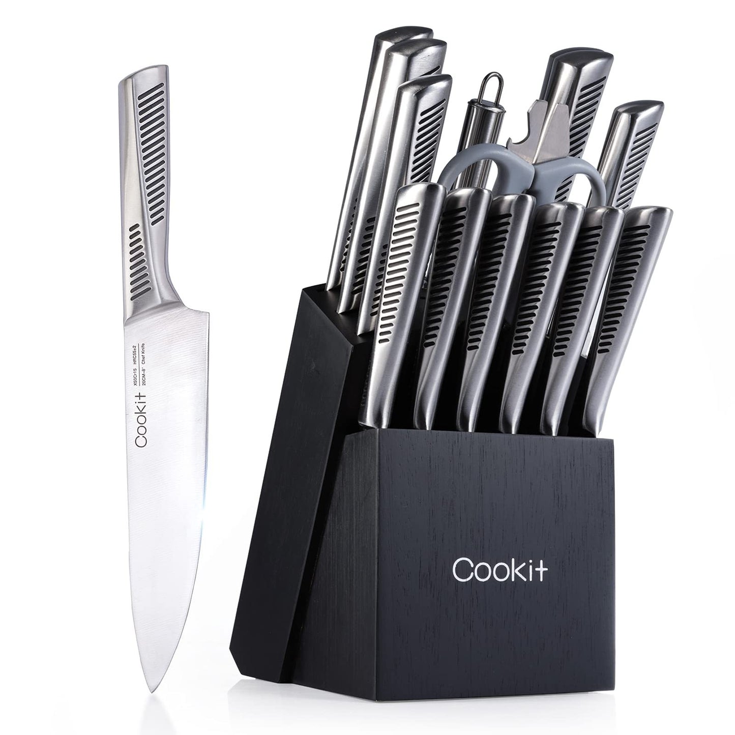 Kitchen Knife Set, 15 Piece Knife Sets with Non-Slip German Stainless Steel.
