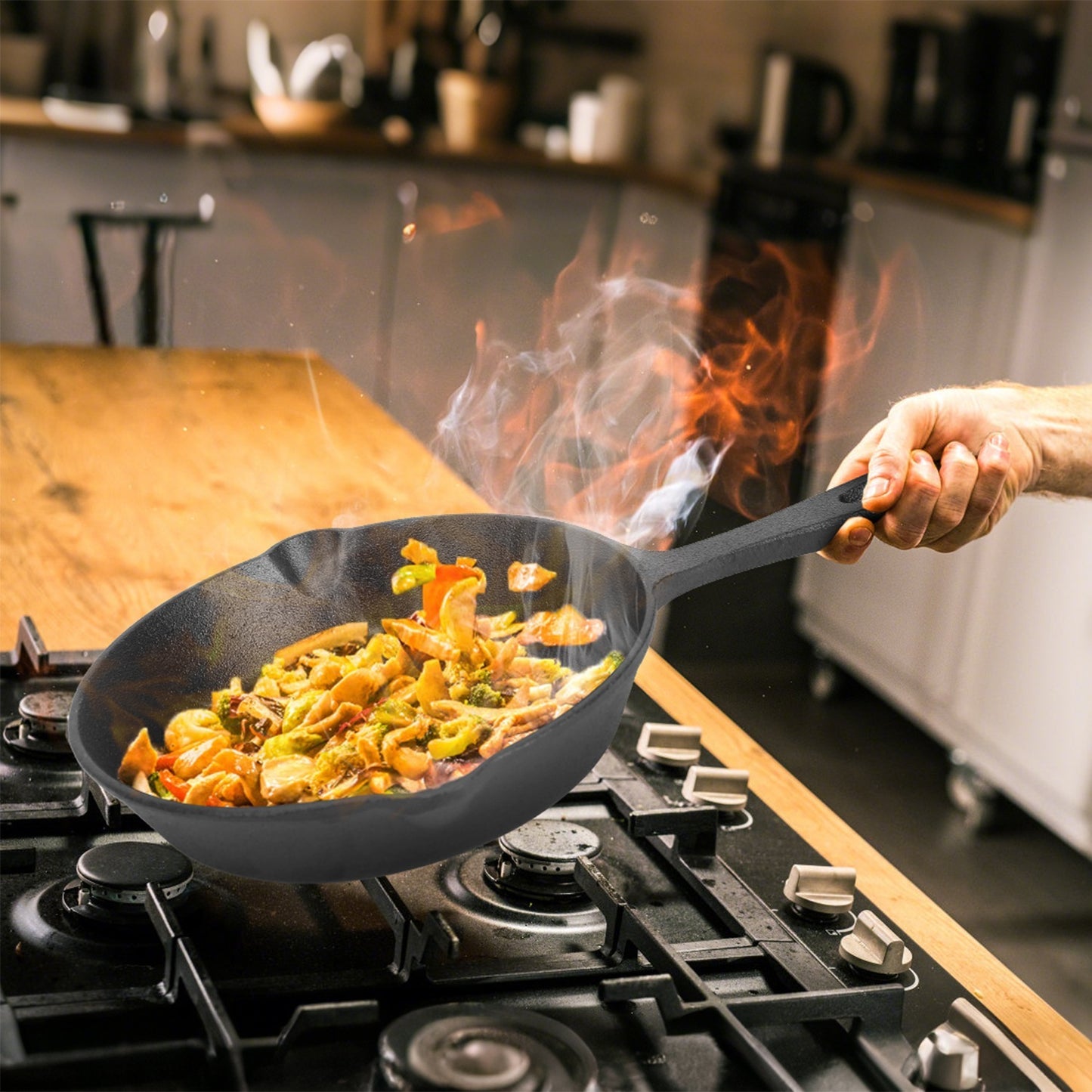 3Pcs Pre-Seasoned Cast Iron Skillet Set 6in 8in 10in Non-Stick Oven Safe Cookware Heat-Resistant Frying Pan.