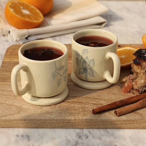 Fashionable And Practical Set Of 2 Ceramic Cups With Lids