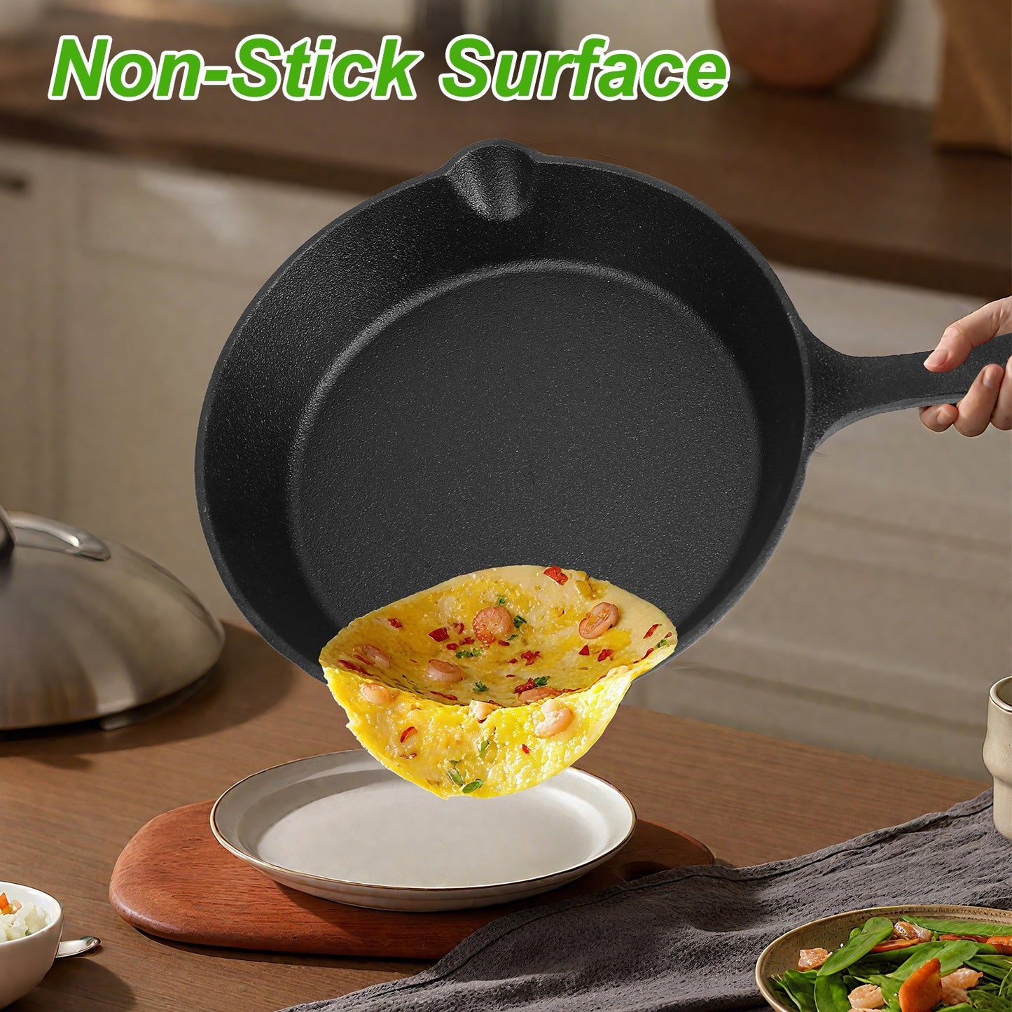 3Pcs Pre-Seasoned Cast Iron Skillet Set 6in 8in 10in Non-Stick Oven Safe Cookware Heat-Resistant Frying Pan.