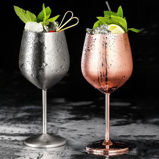 Stainless steel wine glass.